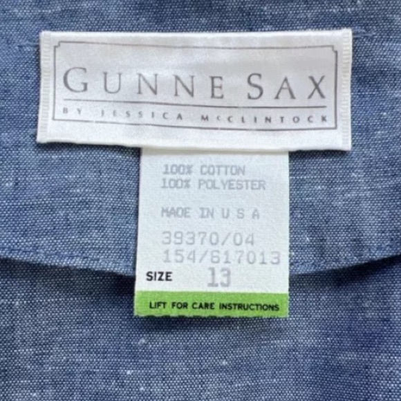 ✨GUNNE SAX Vtg 80’s Chambray Blue White Lace Bib Trim Puff Sleeve Prairie Dress - Picture 6 of 15